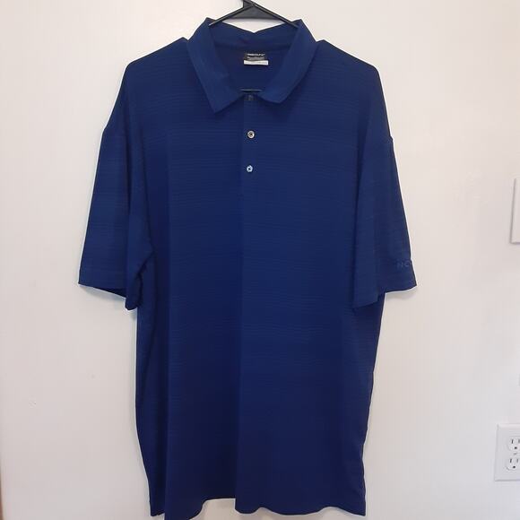 Nike Golf Shirt Mens XL Blue Standard Dri Fit 3-Button Polo Short Sleeve Striped - Picture 1 of 7